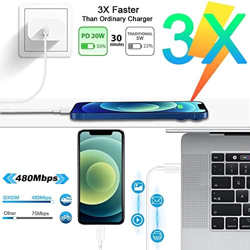 [Apple MFI Certified] מטען מהיר של iPhone, 20W USB C משלוח חשמל תקע מטען קיר עם 6ft סוג C לכבל ברק כבל טעינה